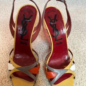 Yves Saint Laurent Red and Orange Heels Fashion-Forward Design **VINTAGE!**